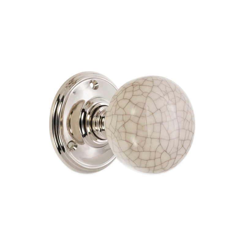 Crackled Porcelain Mortice Door Knob, Polished Nickel/White