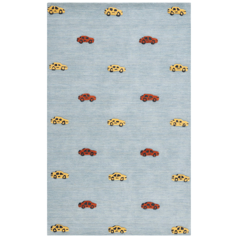 Tapis bleu clair / jaune en laine / coton touffeté à la main Storrie, Rectangle 4 pi x 6 pi