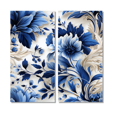 Motif victorien de feuilles d'acanthe bleu cobalt - chalet bleu, impressions sur toile traditionnelles
