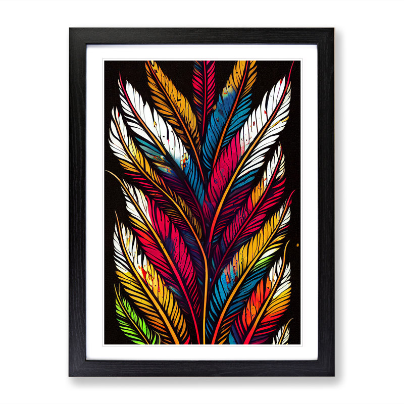 Splashed Feathers No.1 Abstract - Wall Art, 36cm H x 27cm W, Black Framed, White