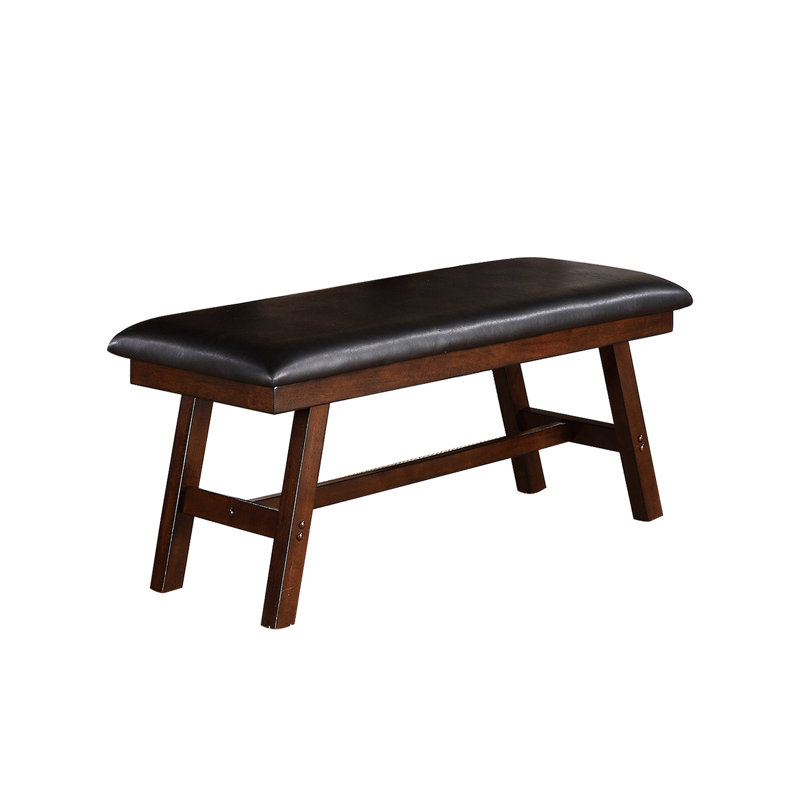 Banc de salle à manger en bois d'hévéa avec similicuir noir et noyer foncé pour une structure de coussin confortable et décontractée