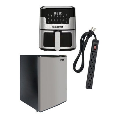Dorm Room Kitchen Kit With 2.4-Cu. Ft. Mini Fridge, 5.3-Qt. 10-In-1 Smart Air Fryer & 6-AC Outlet Power Strip With 3-Ft. Cord