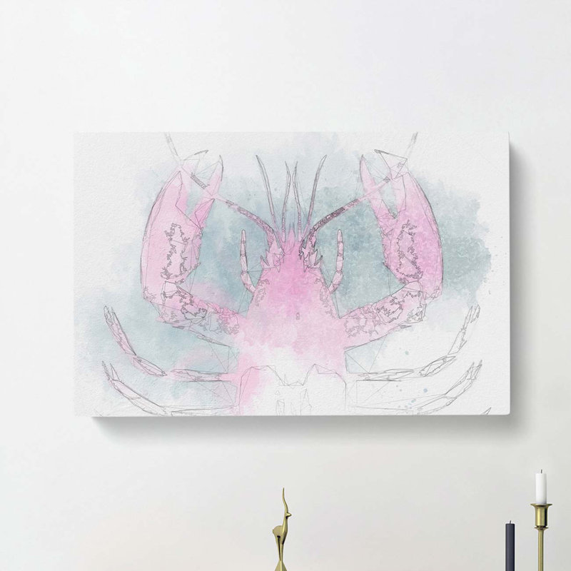 Pink & Duck Egg Blue Lobster Art In Abstract - Wrapped Canvas Print, 35cm H x 50cm W x 3cm D