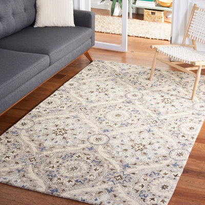 Hand Tufted Wool/Cotton Damask Rug in Gray/Beige