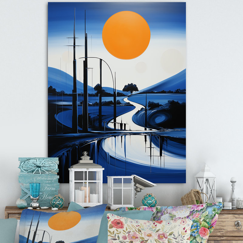 «Hindrik Blue Modern Bridge Scenery III», reproduction, H 40 po x l 30 po x P 1,5 po, Toile tendue