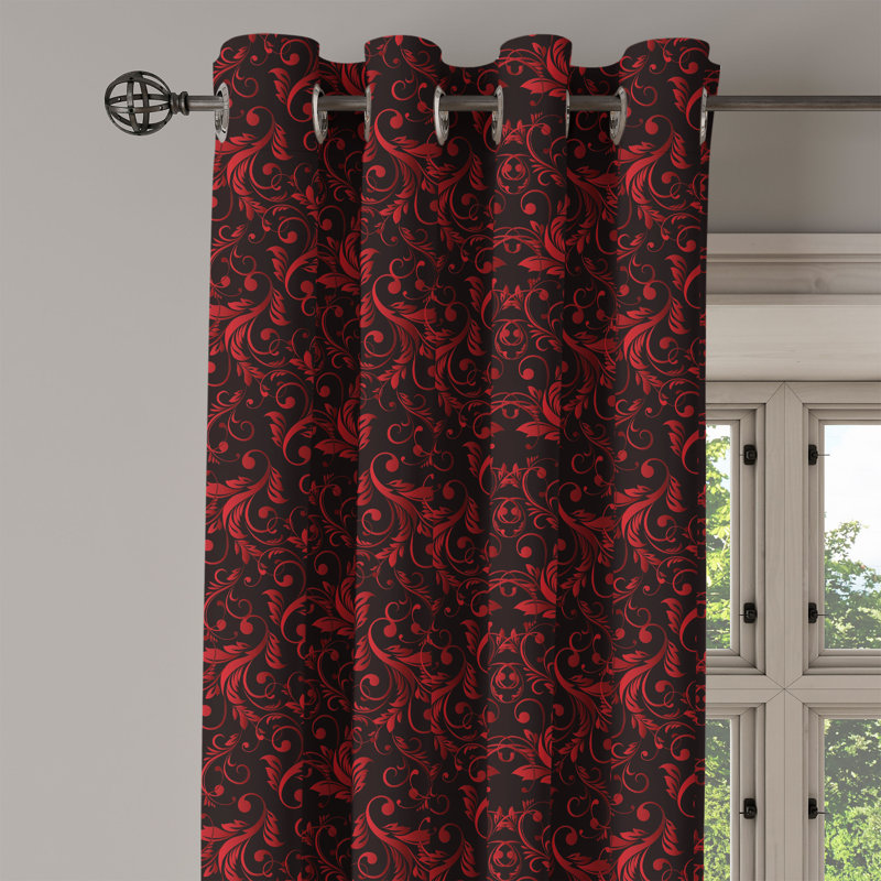 Astoria Grand Victorian Grommet Curtain Decorative 2-Panel Window Drapes, 50"x54", Charcoal Grey Ruby, 50" W x 108" L