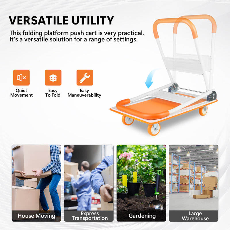 330 Lb. Capacity Foldable Platform Dolly, Orange/White