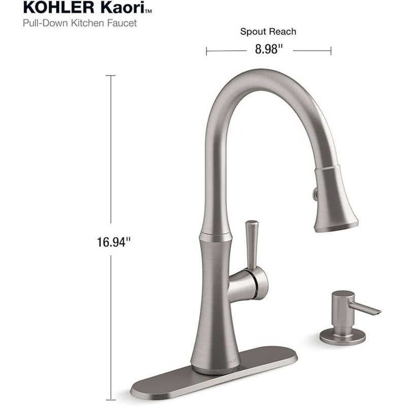 Robinet d'évier de cuisine rétractable avec douchette extractible 2 fonctions KOHLER Kaori