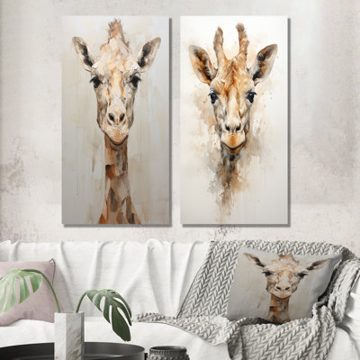 Ensemble de 2 décorations murales en métal Minimalisme - Girafe beige