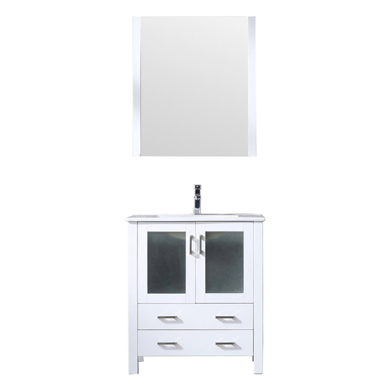 Meuble-lavabo blanc 30 po x 18,25 po avec comptoir en céramique, robinet et miroir H 28 po
