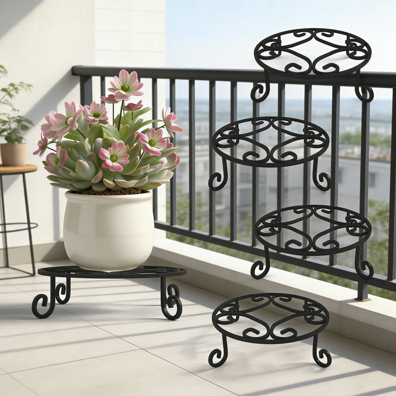 Support pour pot robuste en métal forgé d'intérieur et d'extérieur, paquet de 4 de 10 pouces rond en fer forgé avec finition antirouille, supporte jusqu'à 220 lb pour le patio