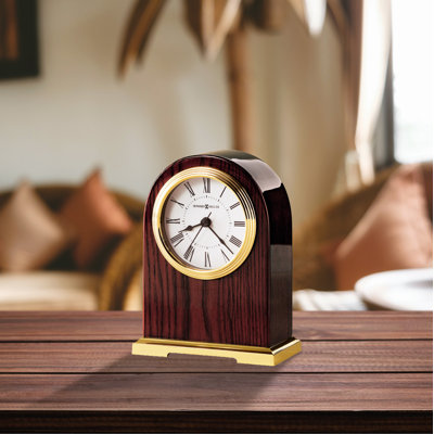 Mid-Century Modern Roman Numeral Quartz Movement / Crystal Tabletop Clock in Rosewood Hall/Polished Brass