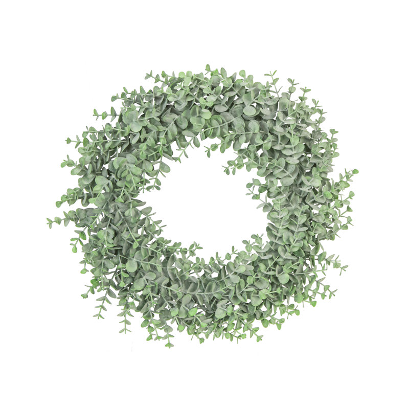 Couronne d'eucalyptus givré artificiel, H 16 po x l 16 po x P 3,25 po