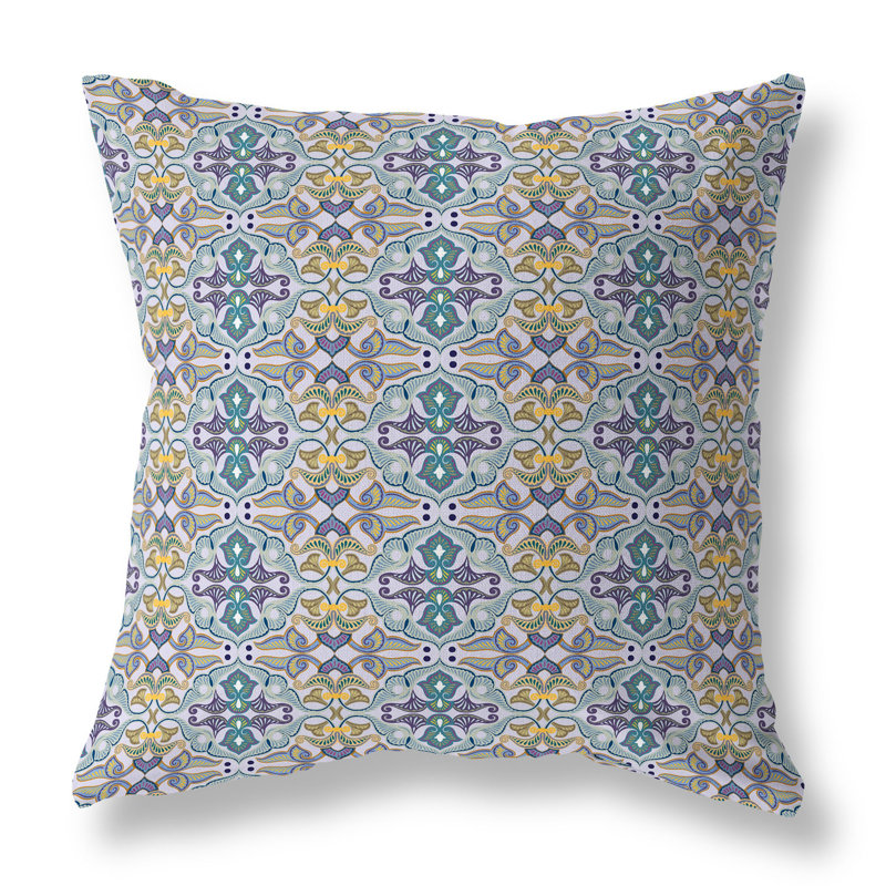 Coussin décoratif floral intérieur / extérieur Floral Elegance, Bleu/jaune, H 16 po x l 16 po