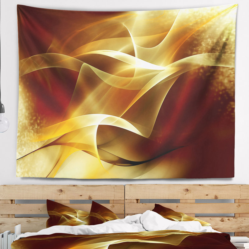 Tapisserie à motif fractal jaune clair abstract, H 32 po x l 39 po