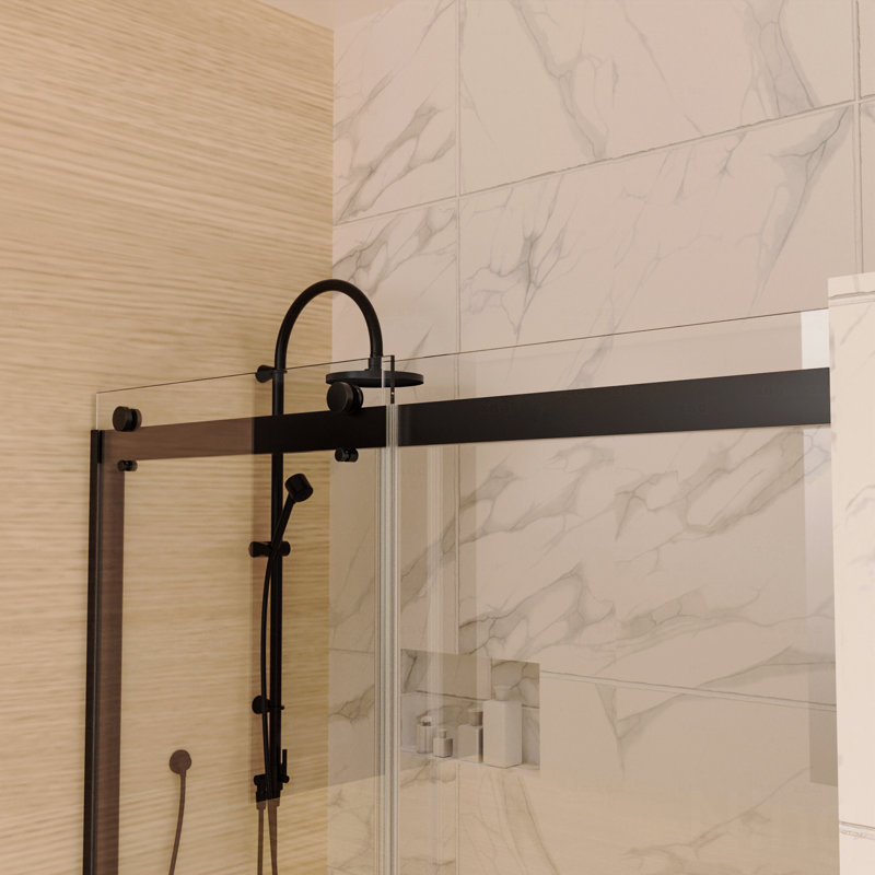 Porte de douche en noir mat avec verre transparent de 5/16 po (8 mm)