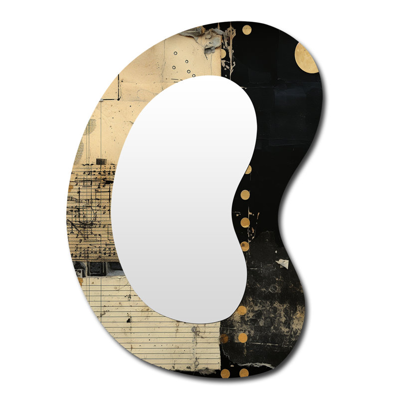 Feline Retro Rhythm Vintage Score Collage - Abstract Collages Unique Shape Decorative Wall Mirror, Modern Asymmetrical Mirror, Printed Metal Art