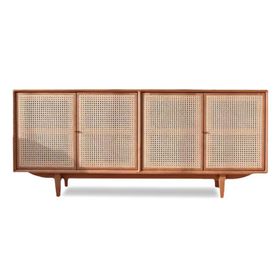 Scandinavian-style Solid Wood & Rattan Sideboard