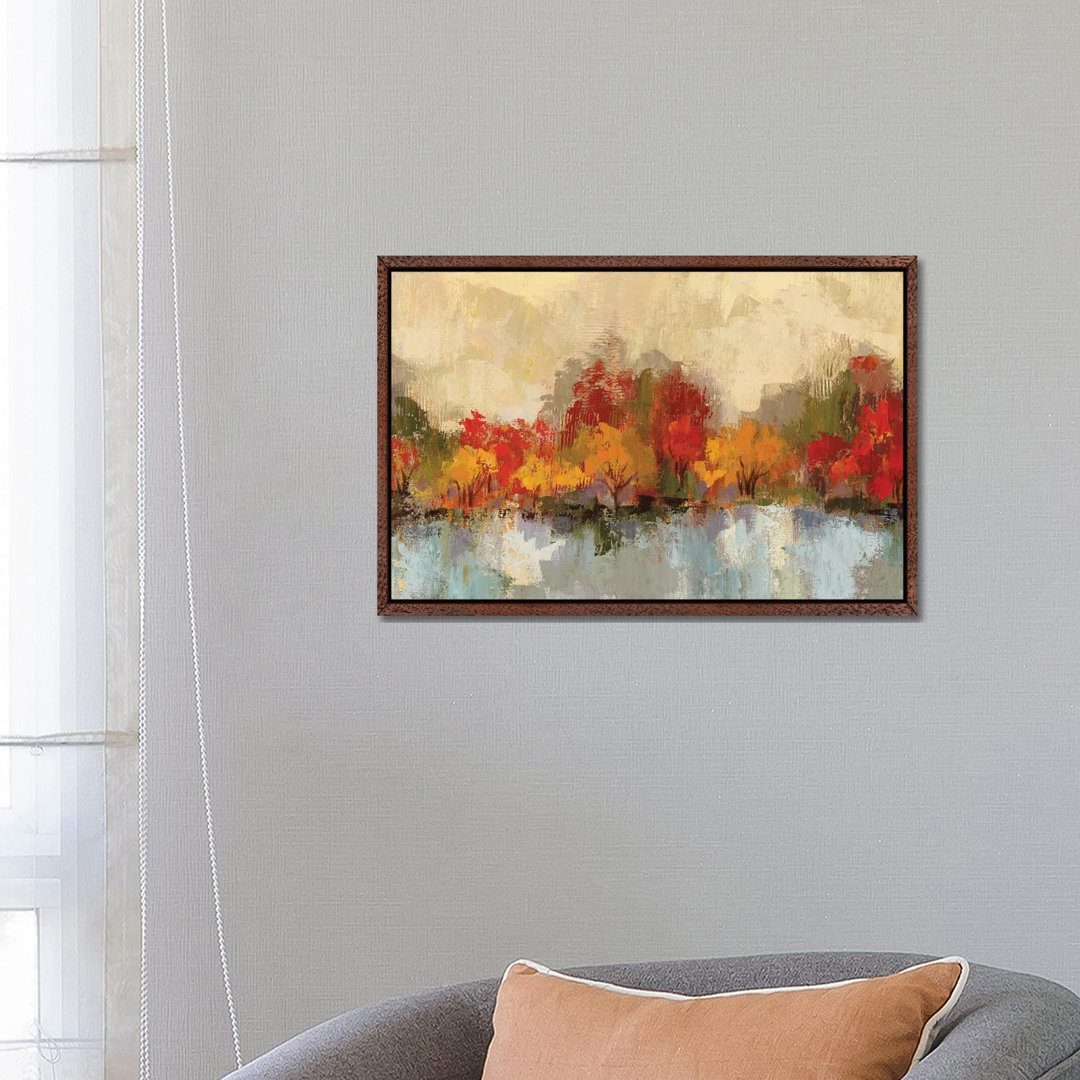 Herbstliche Flussreflexion von Silvia Vassileva - Galerie-verpackte Leinwand Giclée auf Leinwand