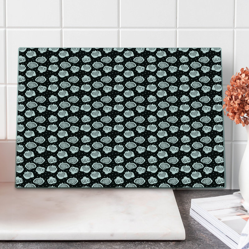 Ambesonne Pomegranate Cutting Board Large Size Fruits on Polka Dots Charcoal Grey White
