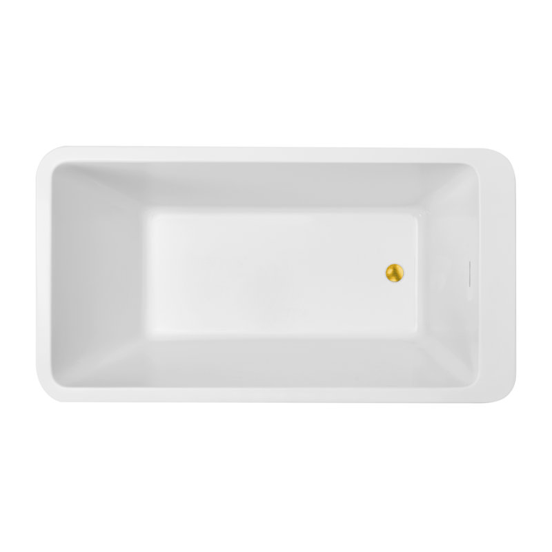 Baignoire de trempage autoportante en acrylique 60 "avec bonde et plateau en bambou Streamline, Or poli