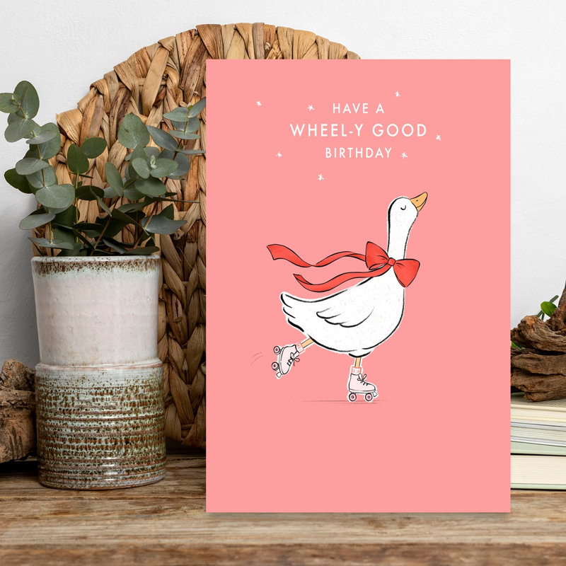Happy Skating Goose Whimsical Abstract Contemporary Bird Goose Landscape Nature Wall Art Print by Dominique Vari - Wrapped Canvas Print