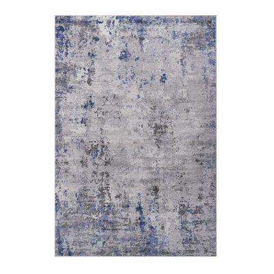 Tapis argenté / bleu / abstrait non délesté - et teinture pour le mobilier de chambre à coucher élégant de salon