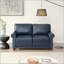 Causeuse de salon avec accoudoirs ronds et faux clous en cuir bleu marine