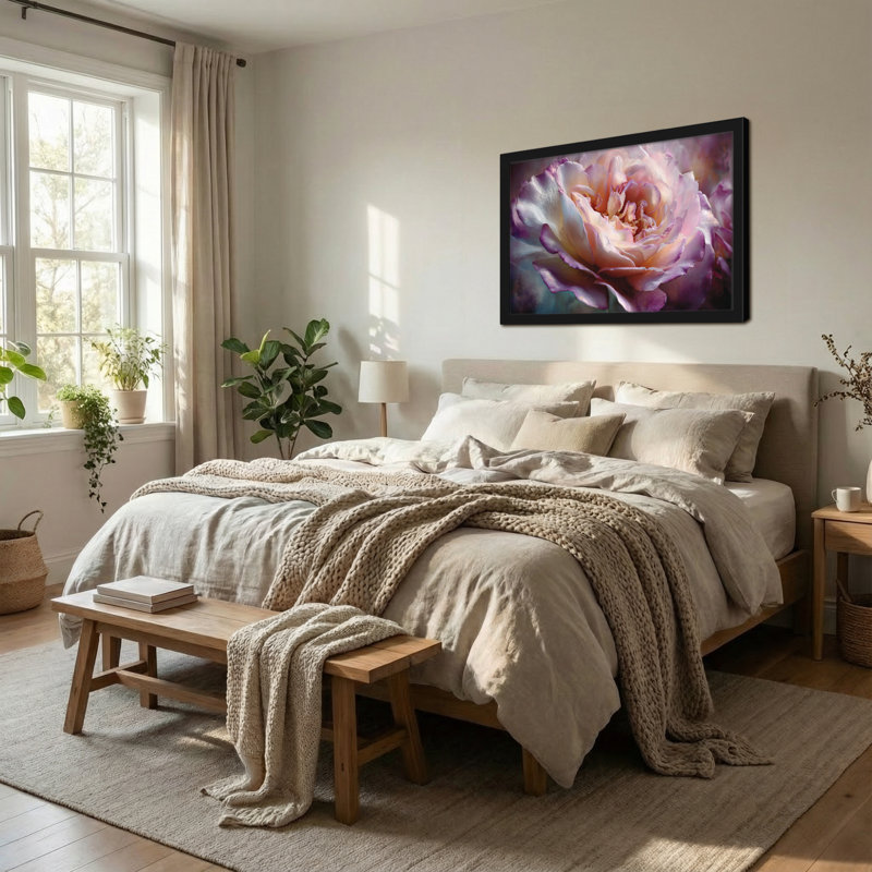 Plantes et fleurs, impression d'art floral rose sur toile, H 20 po x l 30 po