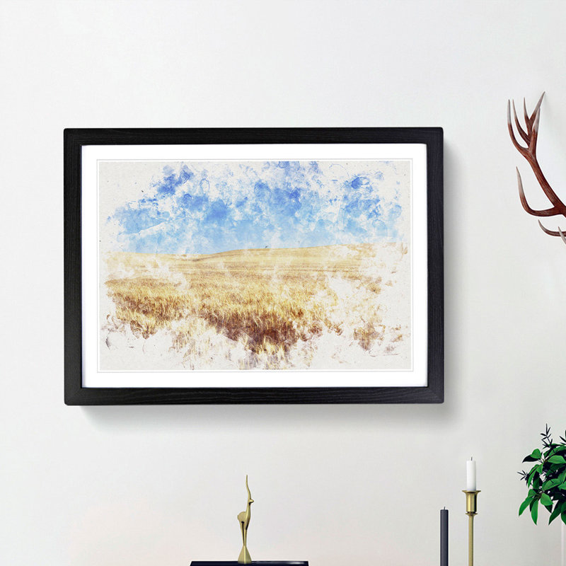 Field of Wheat in Kansas 1 Piece Single Picture Frame Painting on MDF, 36cm H x 48cm W x 2cm D, Black Framed