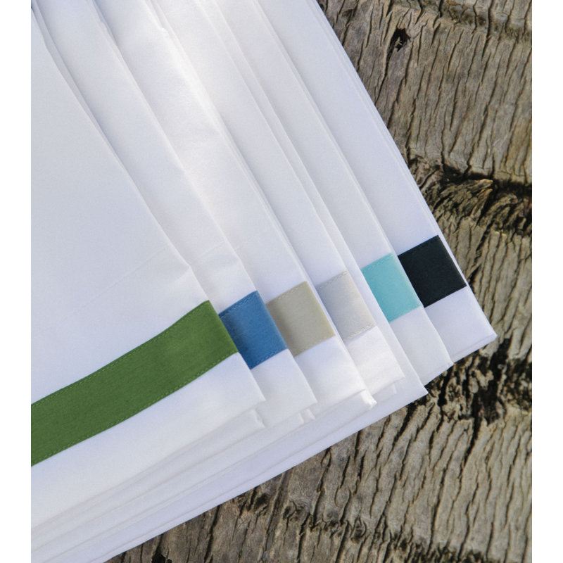 510 Thread Count Cotton Percale Sheet Set with Sky Border Frame, White/Blue, California King Sheet Set