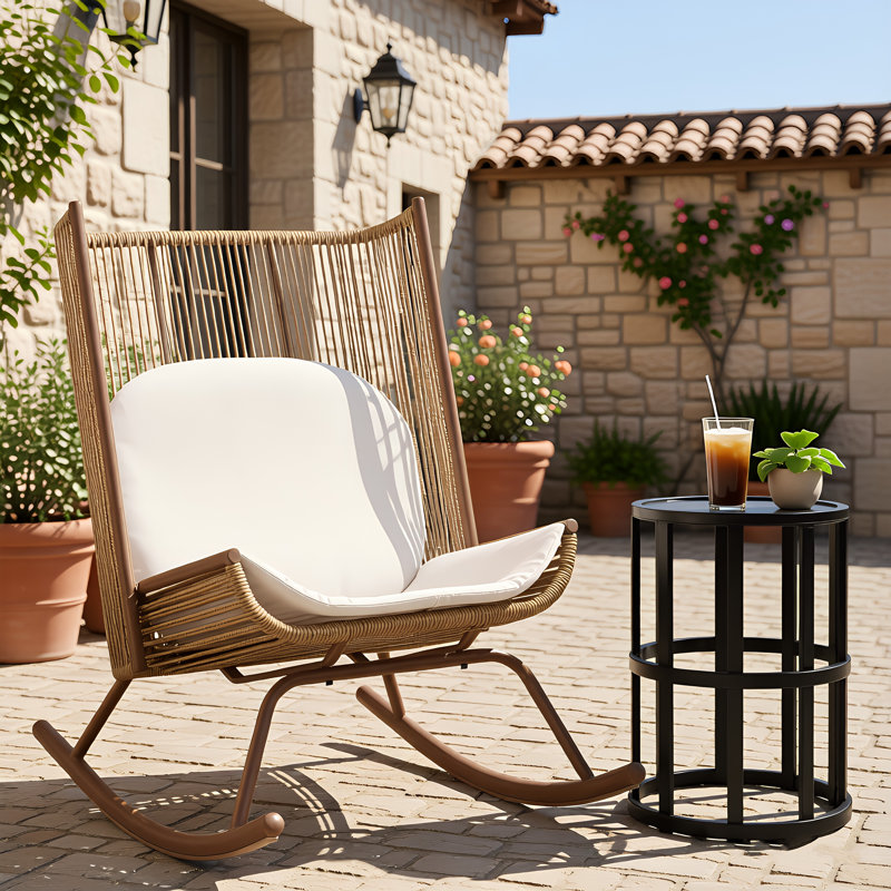 Frank Outdoor 2-Piece Conversation Set With PE Rattan & Ceramic Top, 2 Pcs: Table, Chair