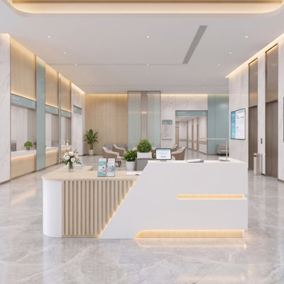 86.6“ L-Shaped Modern Reception Desk With Locking Drawer, LED Lights & Built-In Outlets, For Cashier Counter, Salon, Office And Customer Service Front Desk
