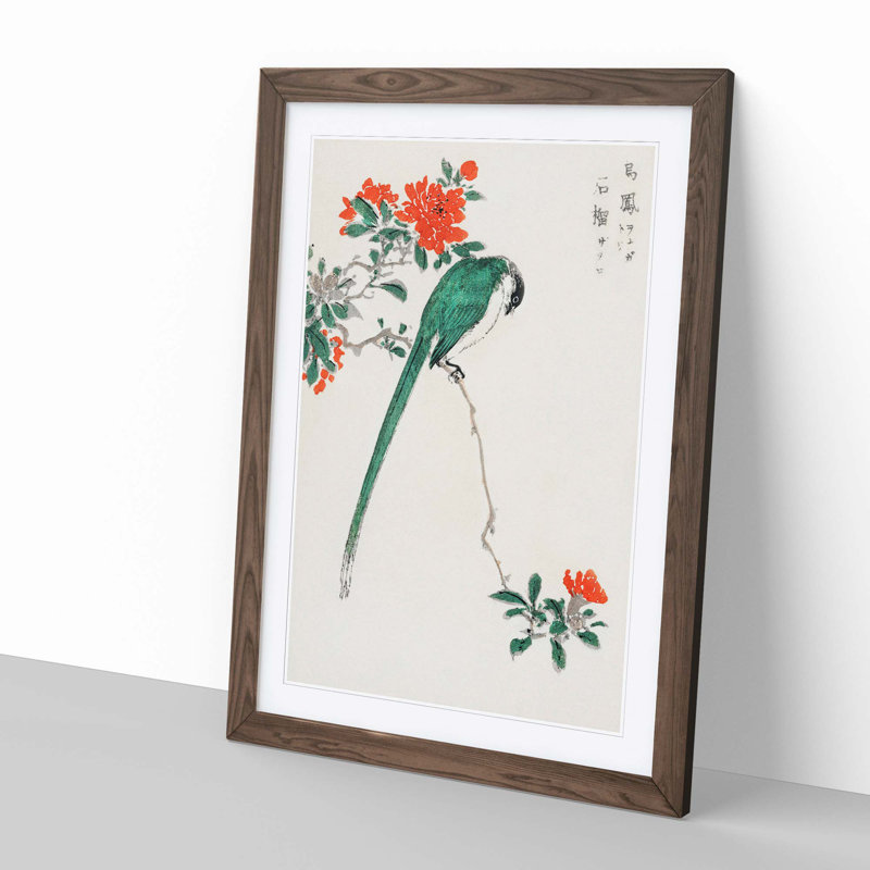 Long-Tailed Tit & Pomegranate by Numata Kashu - Picture Frame Painting Print, Walnut, 60cm H x 40cm W x 2cm D