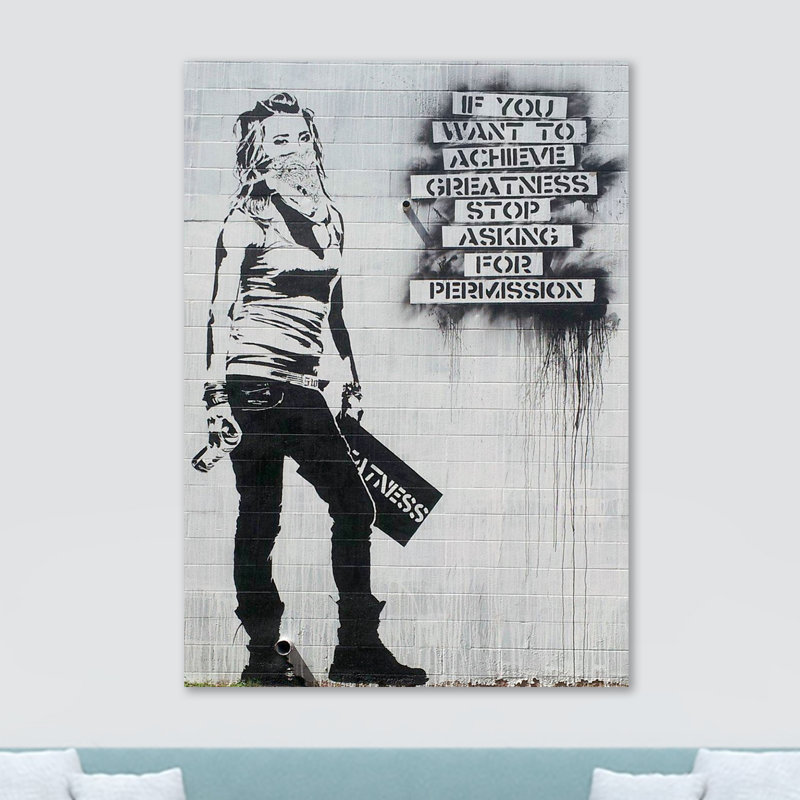 Achieve Greatness Masked Girl by Banksy - Wrapped Canvas Print, 20.5cm H x 30.5cm W x 3.8cm D