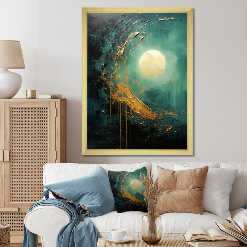 " Moon Emerald Eclipse Serenity ", Gold Single Picture Framed, 32" H x 16" W x 1" D