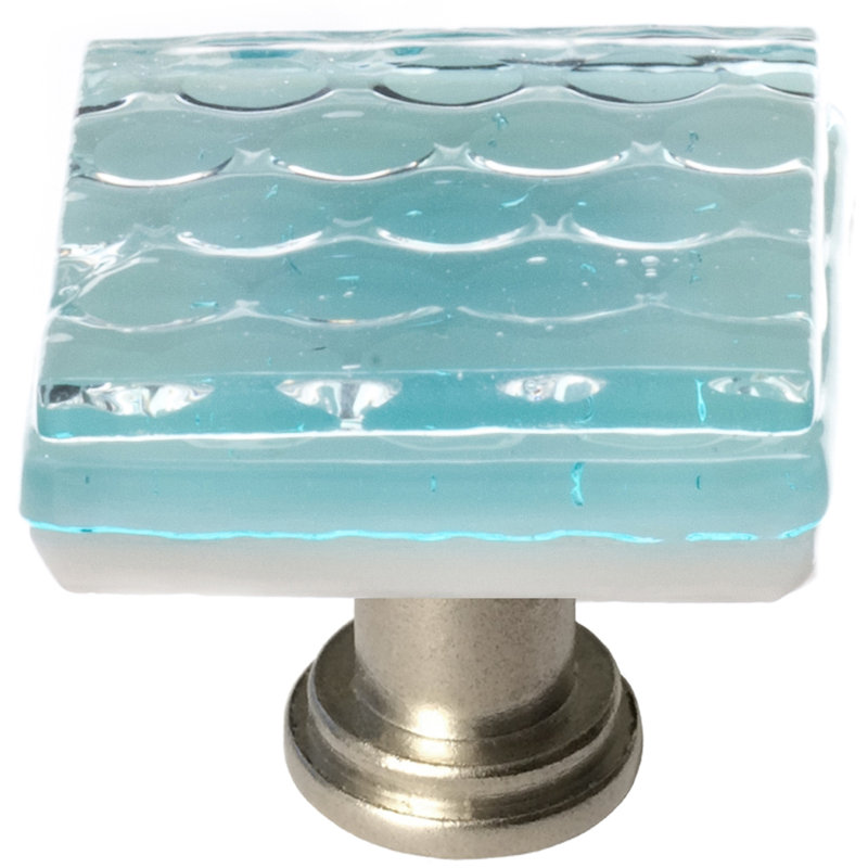 Texture 1¼″ Square Knob, Satin Nickel, Light Aqua