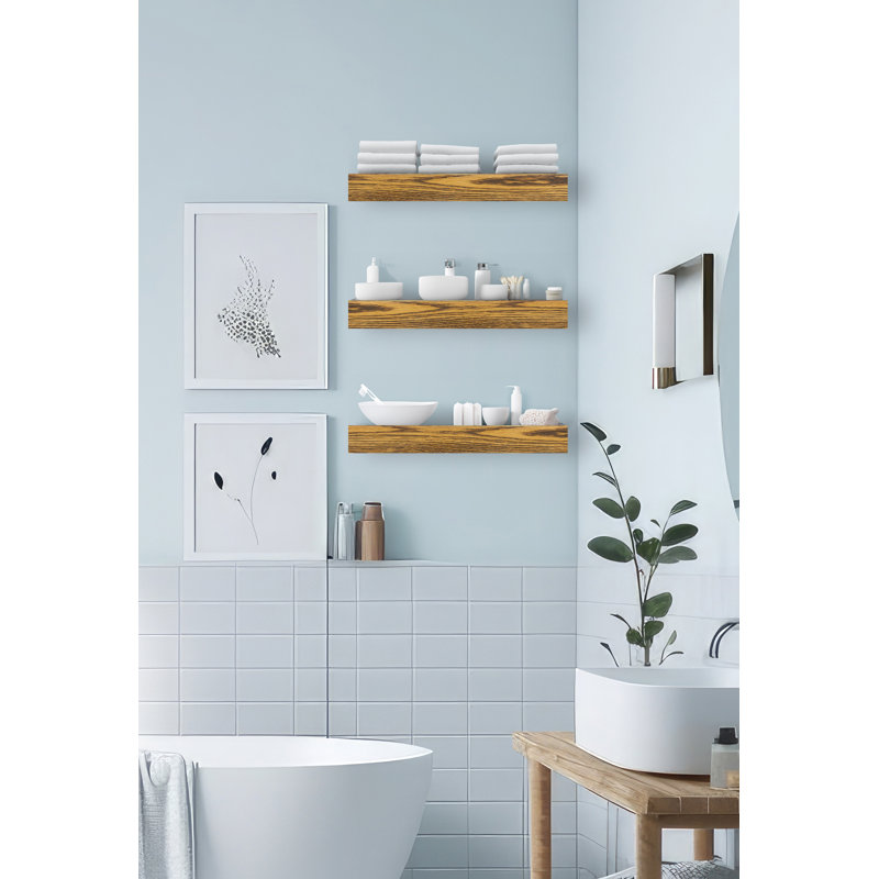 3 Piece Oak Solid Wood Floating Shelf, H 3 po x l 14 po x P 5 po