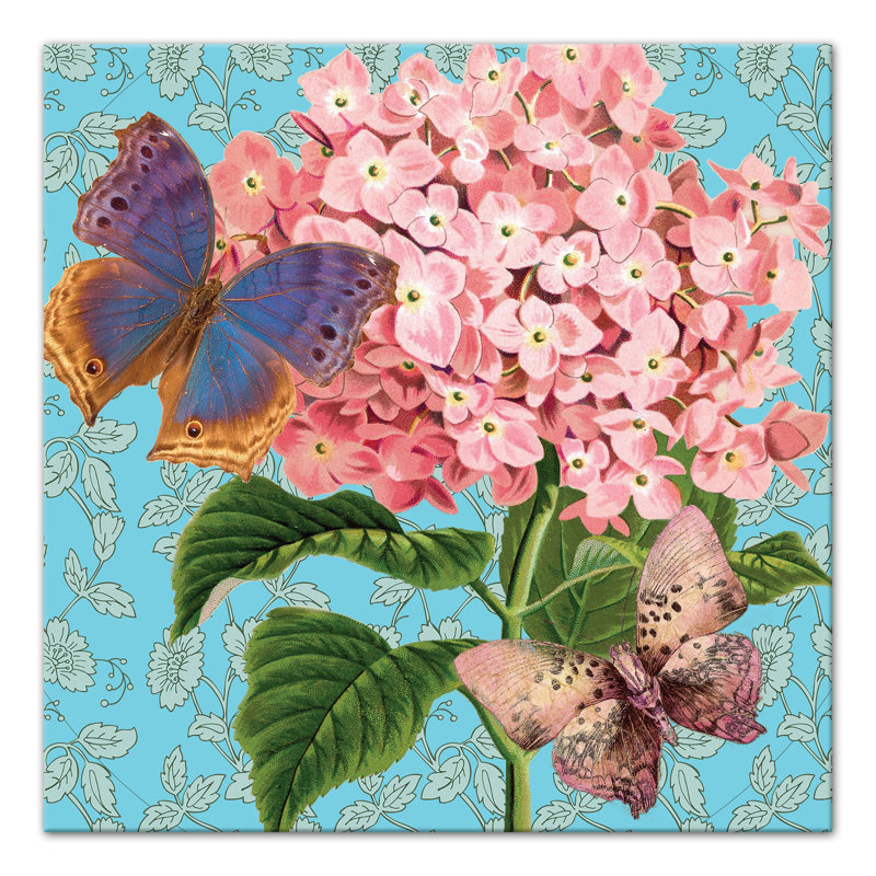 Papillons sur fleur sur toile, H 12 po x l 12 po x P 1,25 po