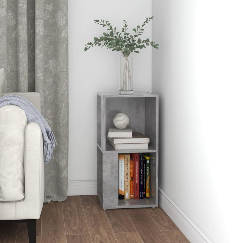 33cm W Corner Bookcase, 2 Shelves (67cmH x 33cmW x 33cmD), Concrete Grey