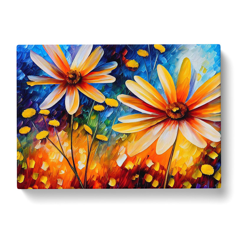 Painted Daisy Flowers Vol.1 Abstract - Wrapped Canvas Print, 35cm H x 50cm W x 3cm D