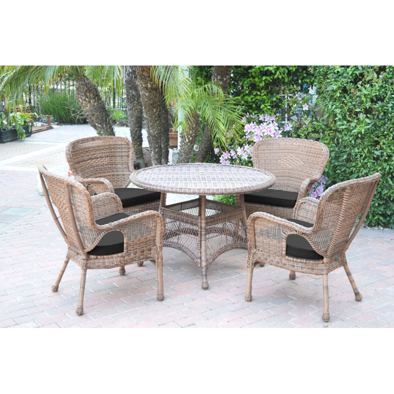 Batchelder 4 - Person Wicker Patio Dining Set with Round Table, Honey, Black