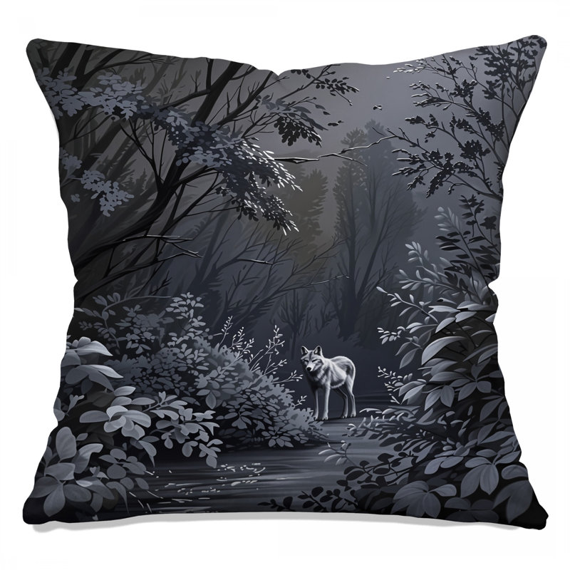 Coussins décoratifs loup gris en forêt, 16 po x 16 po