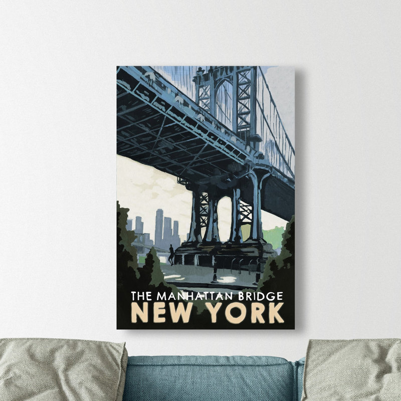 " Manhattan Bridge " by Marmont Hill Painting Print, 24" H x 16" W x 1.5" D