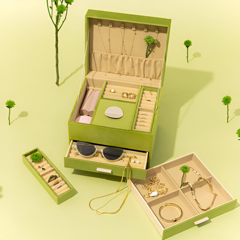 Classic Flannel Drawer Style Jewellery Box With Independent Partition Design, Soft, Delicate And Portable