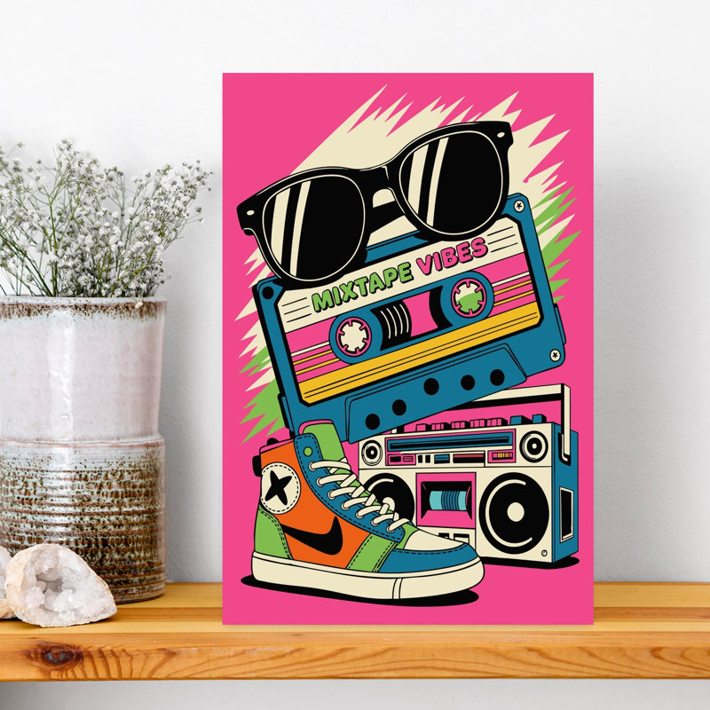 «Retro Mixtape Vibes», art mural rétro, 18" H x 12" W