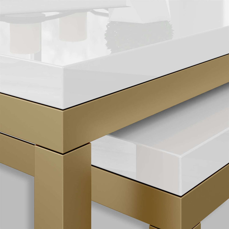 2-piece coffee table set Ahlers, 46cm H x 70cm L x 70cm W, Gloss White/Yellow