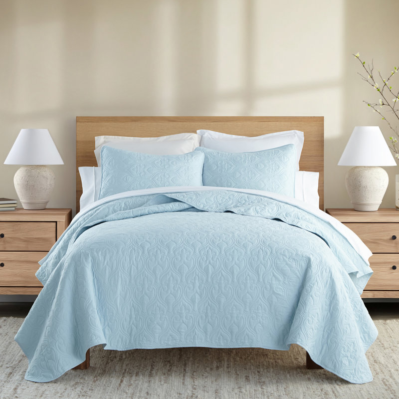 Ensemble de courtepointe légère en damas doux toutes saisons par Simply Soft, Bleu pâle