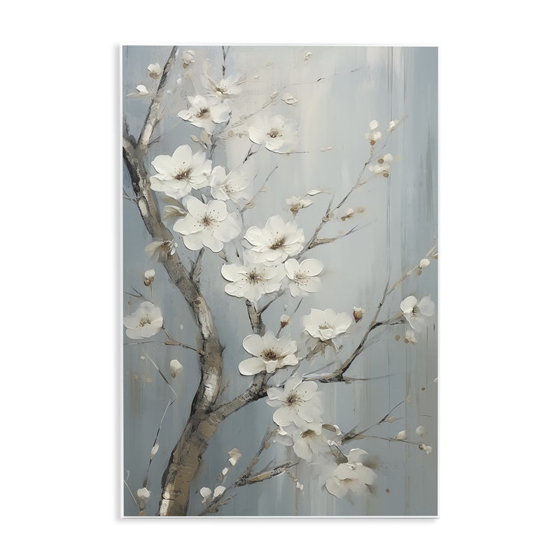 Art mural "White Cherry Blossoms" par Sasha, H 15 po x l 10 po