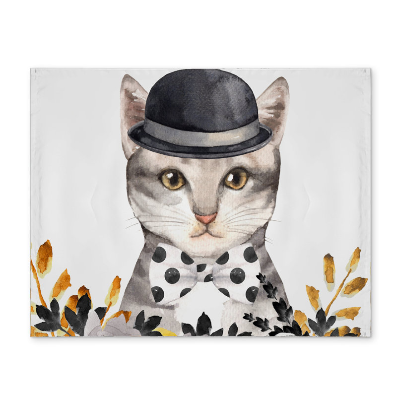 Chic Cat Illustrative Animals Polyester Placemat for Bedroom